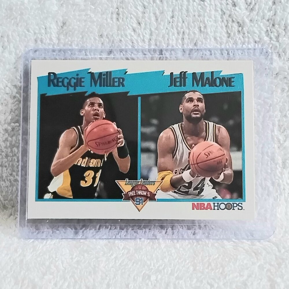 5/$20 Mint 1991 NBA Hoops Miller/Malone League Leaders FT % NBA Card 308!!
